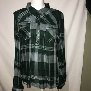 Takara Junior XL Button Top Green Plaid LS